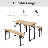 Outsunny Portable Folding Camping Picnic Table and Bench Set Garden BBQ Chairs Stools Trestle Wooden Wood (120cm(L) x 25cm(W) x 46cm(H))