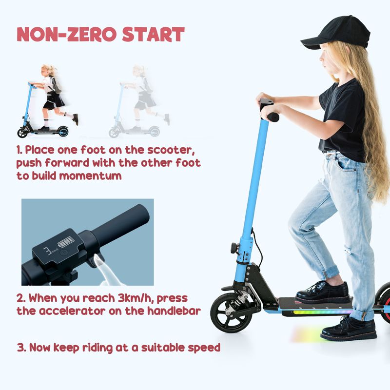 SPORTNOW Folding Electric Scooter for Kids Age 6-14 with Dual Brakes, Front Suspension, LED Colourful Lights and Display, 6.8kg Lightweight Aluminium E Scooter, Up to 14 KM/H & 6 KM, Blue