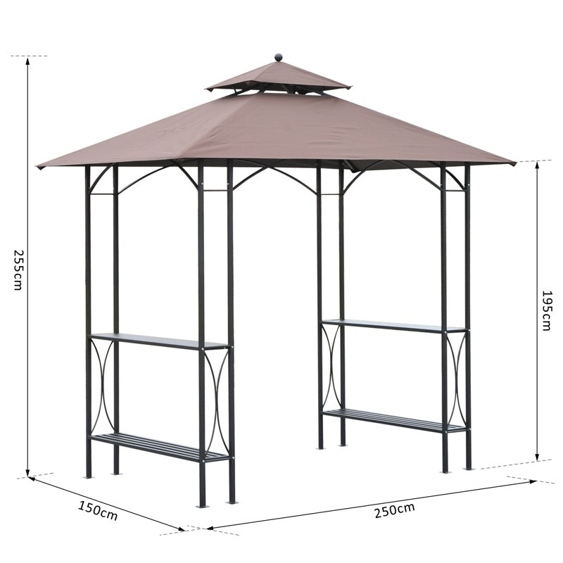 Outsunny 2.5 x 1.5m BBQ Tent Canopy Patio Outdoor Awning Gazebo Party Sun Shelter - Coffee