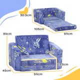 AIYAPLAY 2 in 1 Kids Kids Folding Bed Armchair with Glow in The Dark Cosmic Design, Washable Cushion and Cover, Blue