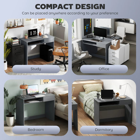 HOMCOM 100cm Compact Computer Desk with Keyboard Tray, Home Office Desk with Drawer for Bedroom Study, Grey