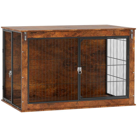 PawHut Dog Crate Furniture with Flip-up Top, 2 Doors, for Extra Large Dogs, 118 x 75 x 77cm, Rustic Brown