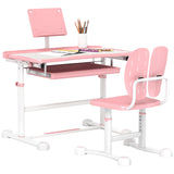 AIYAPLAY Height Adjustable Kids Desk and Chair Set, School Study Writing, Reading Table Chair Set w/ Tilted Desktop, Pink