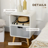 HOMCOM Wooden Bedside Table End Nightstand With Drawer Wood Lamp Desk Storage Unit Bedroom Scandinavian Nordic Style, Set of 2