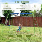 Outsunny Metal Garden Swing Set Height Adjustable Children Outdoor Backyard Play Set for Toddlers Over 3 Years Old, Green