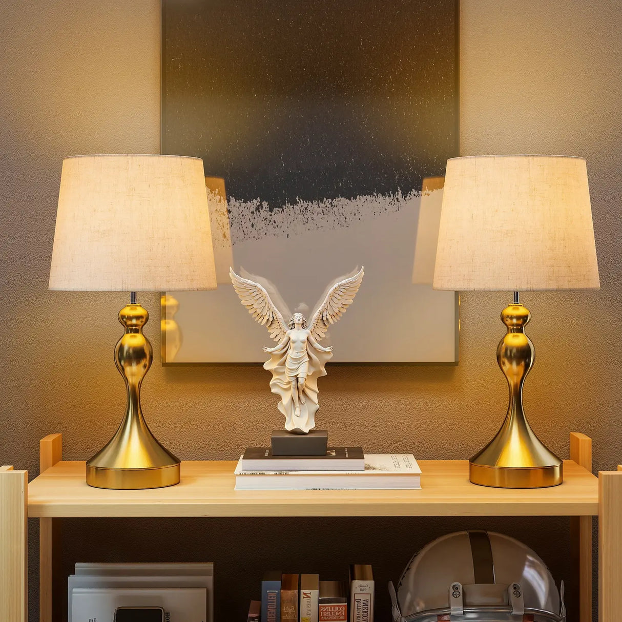 HOMCOM Bedside Lamps Set of 2, Modern Table Lamps with 3 Colour Temperatures, USB A+C Charging Ports and Linen Shade for Living Room Bedroom Office, Gold Tone