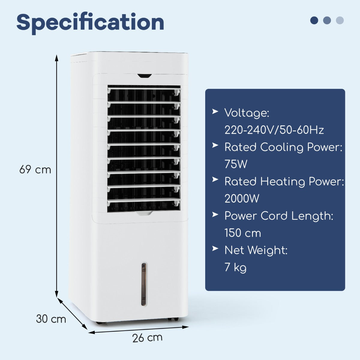 Evaporative Air Cooler and Heater with 3 Speeds and 3 Modes-White