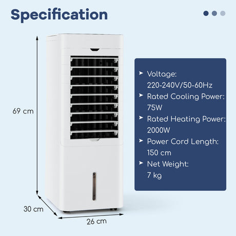 Evaporative Air Cooler and Heater with 3 Speeds and 3 Modes-White
