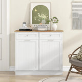 Kitchen Sideboard with Rubber Top 2 Drawers Adjustable Shelf and Cupboard to Accommodate 42 L Trash Can White