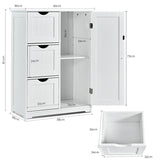 Bathroom Floor Cabinet Side Storage Cabinet with 3 Drawers and 1 Cupboard-White