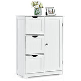 Bathroom Floor Cabinet Side Storage Cabinet with 3 Drawers and 1 Cupboard-White