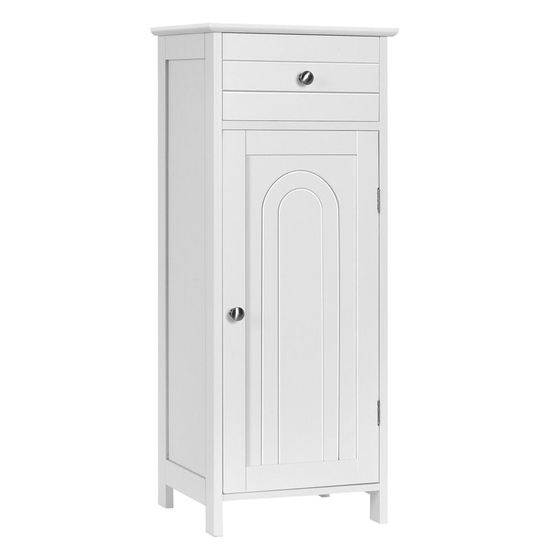 Floor Cabinet with Practical Drawer and 3-level Adjustable Shelves for Living Room/Bedroom-White