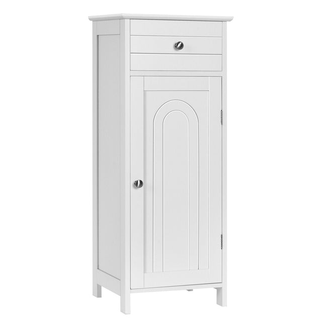 Floor Cabinet with Practical Drawer and 3-level Adjustable Shelves for Living Room/Bedroom-White