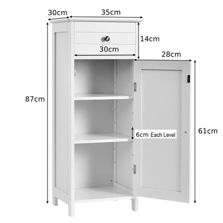 Floor Cabinet with Practical Drawer and 3-level Adjustable Shelves for Living Room/Bedroom-White