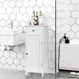 Floor Cabinet with Practical Drawer and 3-level Adjustable Shelves for Living Room/Bedroom-White