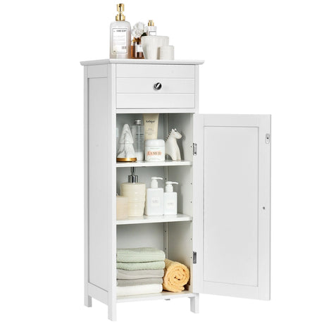 Floor Cabinet with Practical Drawer and 3-level Adjustable Shelves for Living Room/Bedroom-White