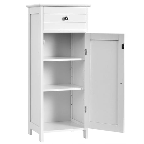 Floor Cabinet with Practical Drawer and 3-level Adjustable Shelves for Living Room/Bedroom-White