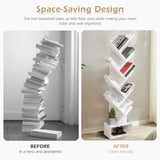 10-Tier Tree Bookcase with Drawer for Storage-White