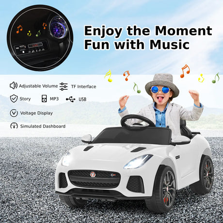 12V Jaguar F-Type SVR Kids Ride On Car with Remote control-White