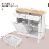 Kitchen Sideboard with Rubber Top 2 Drawers Adjustable Shelf and Cupboard to Accommodate 42 L Trash Can White