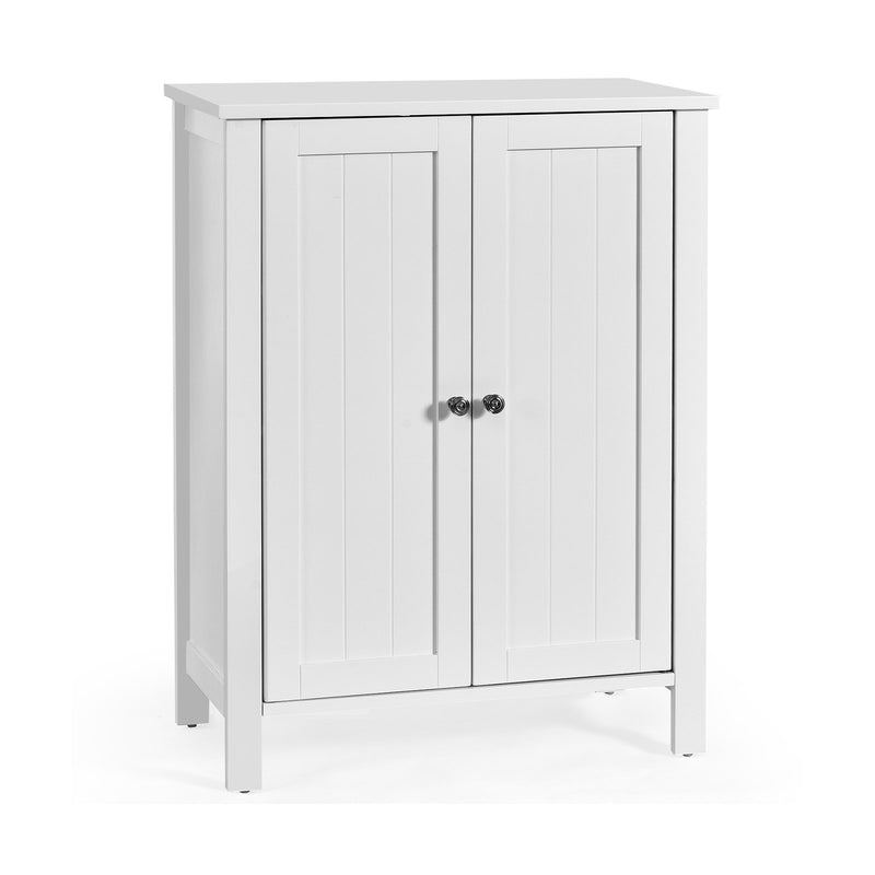 Bathroom Floor Storage Cabinet with Double Door &amp; Adjustable Shelf-White