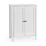 Bathroom Floor Storage Cabinet with Double Door &amp; Adjustable Shelf-White