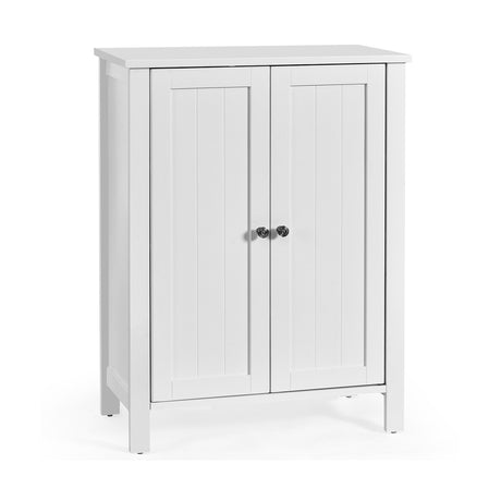 Bathroom Floor Storage Cabinet with Double Door &amp; Adjustable Shelf-White