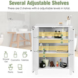 Bathroom Floor Storage Cabinet with Double Door &amp; Adjustable Shelf-White