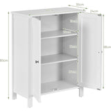 Bathroom Floor Storage Cabinet with Double Door &amp; Adjustable Shelf-White