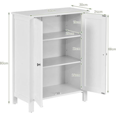 Bathroom Floor Storage Cabinet with Double Door &amp; Adjustable Shelf-White