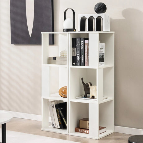 Freestanding 3-tier Bookshelf with 6 Compartments for Living Room/Bedroom-White
