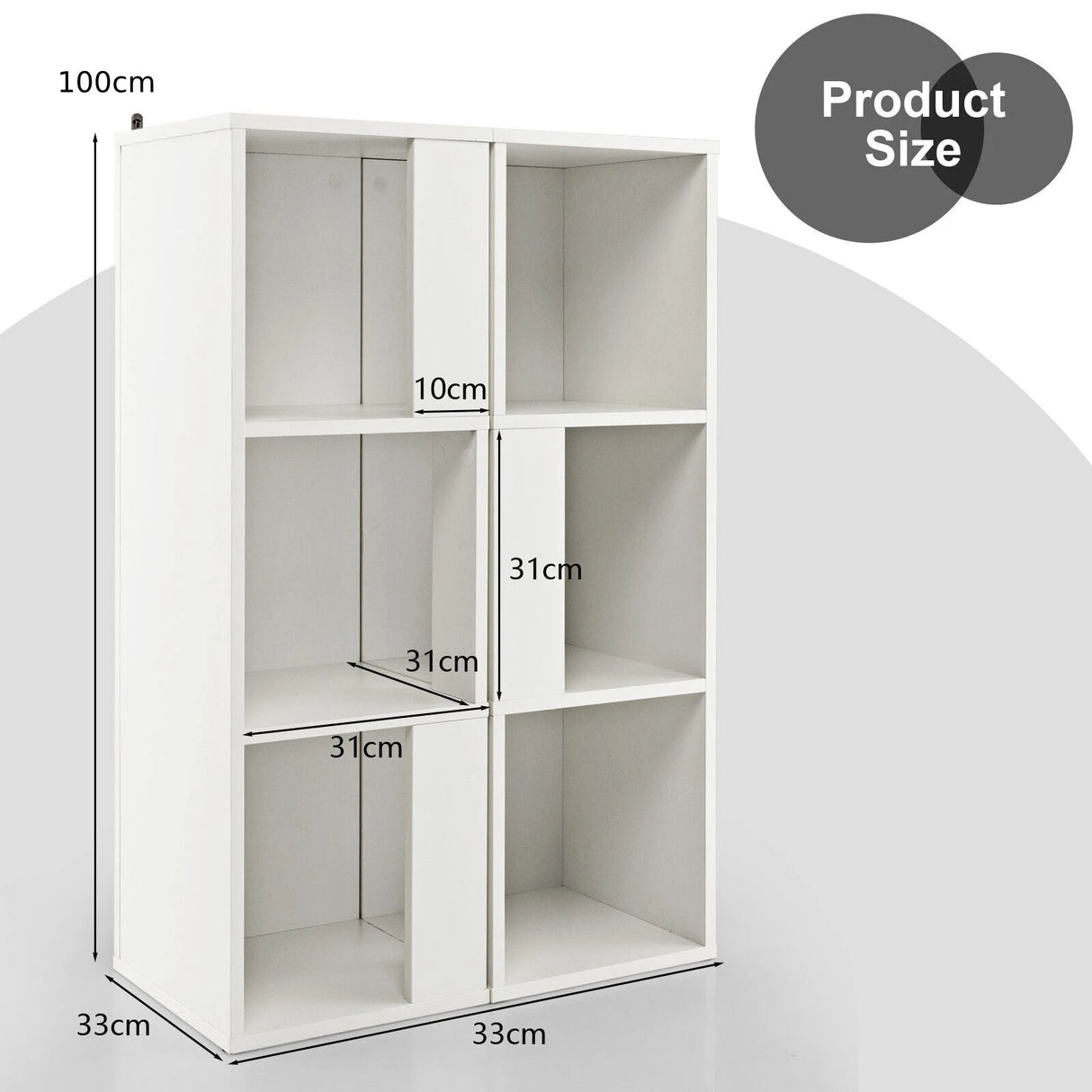 Freestanding 3-tier Bookshelf with 6 Compartments for Living Room/Bedroom-White