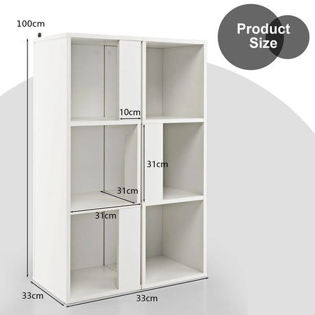 Freestanding 3-tier Bookshelf with 6 Compartments for Living Room/Bedroom-White