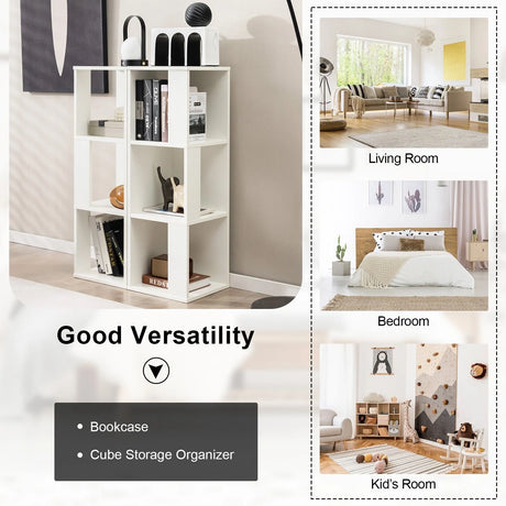 Freestanding 3-tier Bookshelf with 6 Compartments for Living Room/Bedroom-White