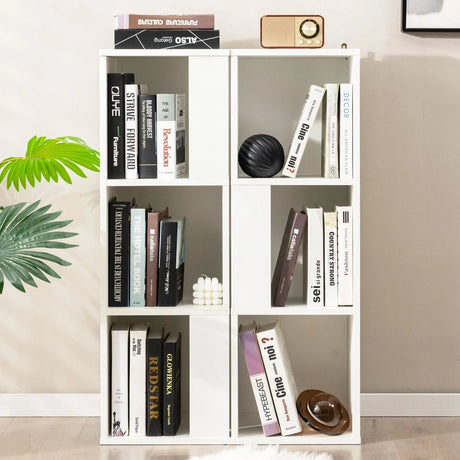 Freestanding 3-tier Bookshelf with 6 Compartments for Living Room/Bedroom-White