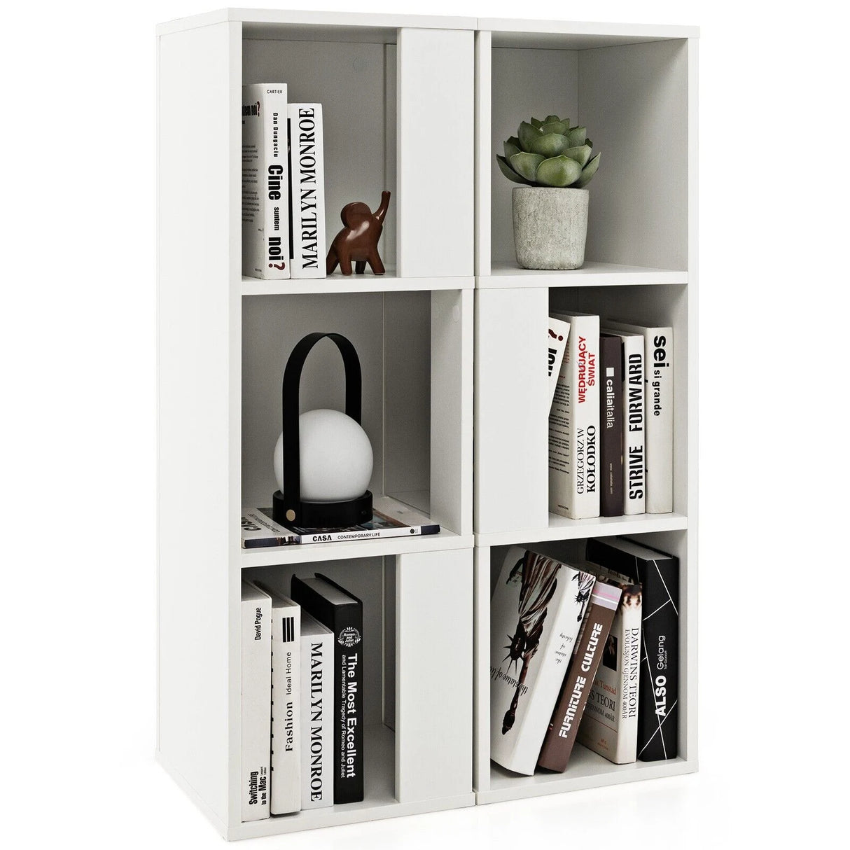 Freestanding 3-tier Bookshelf with 6 Compartments for Living Room/Bedroom-White