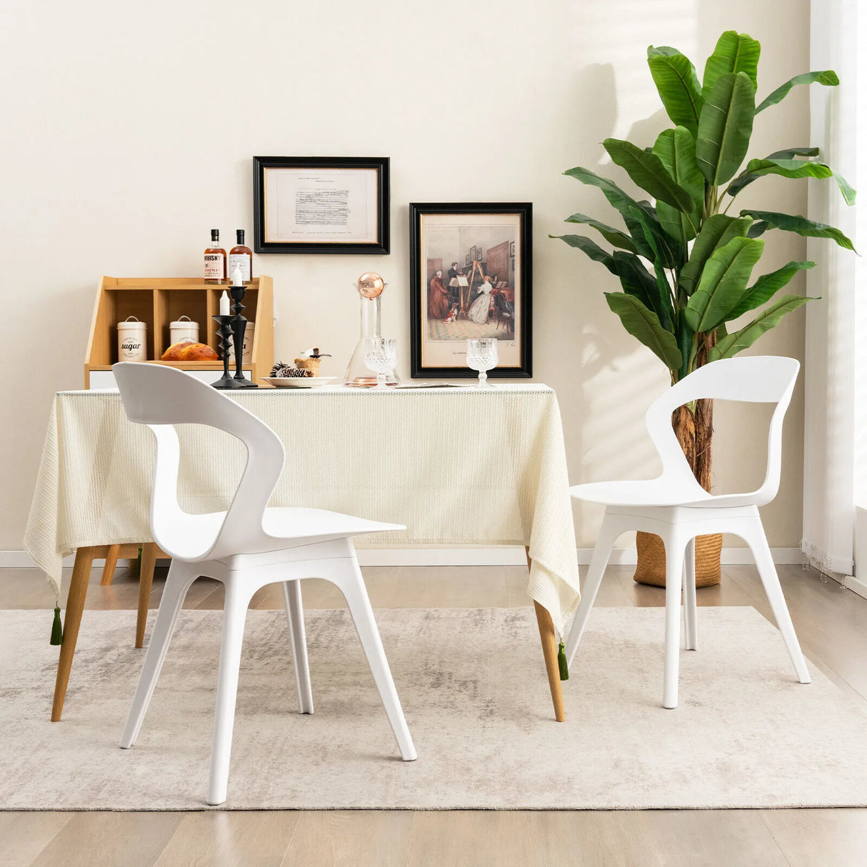 2 Pieces Modern Kitchen Dining Chair Set-White