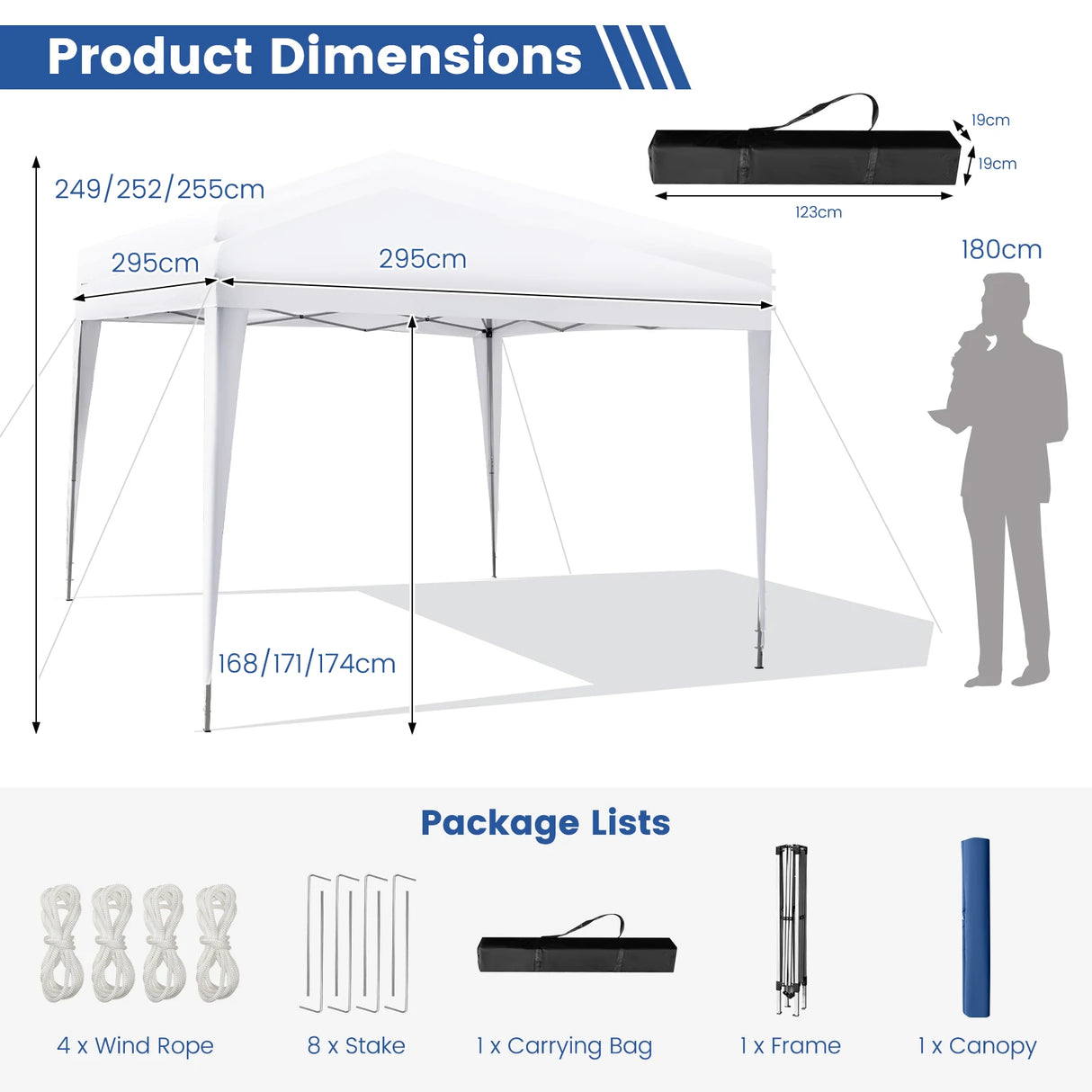 10 x 10 Feet Outdoor Pop-up Patio Canopy for  Beach and Camp-White