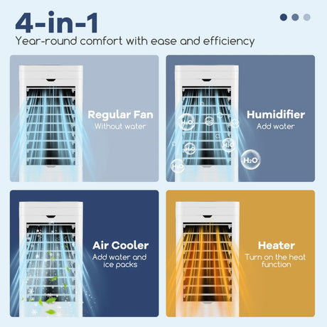 Evaporative Air Cooler and Heater with 3 Speeds and 3 Modes-White