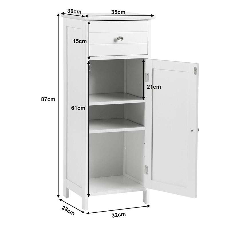 Wooden Bathroom Floor Storage Cabinet with Drawer and Shelf