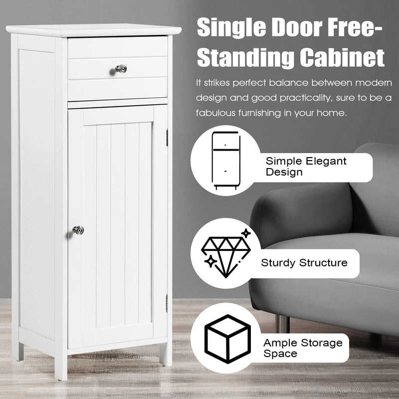 Wooden Bathroom Floor Storage Cabinet with Drawer and Shelf