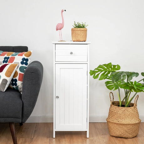 Wooden Bathroom Floor Storage Cabinet with Drawer and Shelf