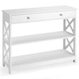 Console Table 3-Tier with Drawer and Storage Shelves-White