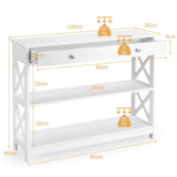 Console Table 3-Tier with Drawer and Storage Shelves-White