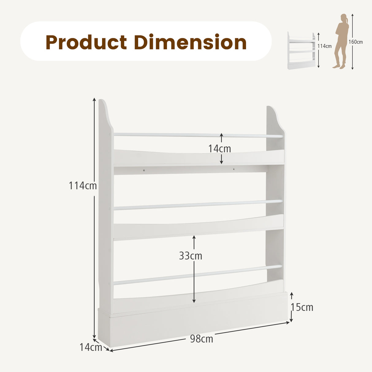 3-Tier Kids Bookcase with 2 Anti-Tipping Kits & Guardrails