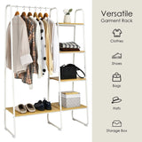 Free-Standing Garment Clothing Rack with 5-Tier Wood Shelves-White