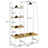 Free-Standing Garment Clothing Rack with 5-Tier Wood Shelves-White