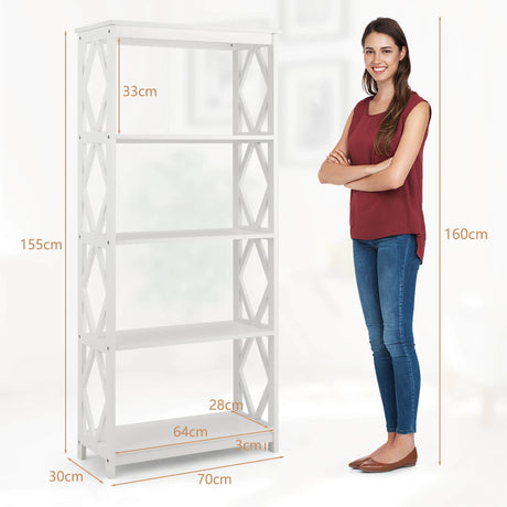 5-Tier Modern Freestanding Bookcase with Open Shelves-White