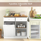 Kitchen Sideboard with Rubber Top 2 Drawers Adjustable Shelf and Cupboard to Accommodate 42 L Trash Can White