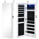 Wall Mounted Full Screen Mirror Jewelry Cabinet Armoire wirth 6 LEDs-White